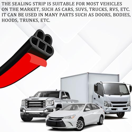 1PCS Car Door Seal Strip, Rubber Double Layer Weather Stripping, 32.8ft 5 Hole Self-Adhesive, Universal for SUV, Truck, RV Hood Cover Tailgate