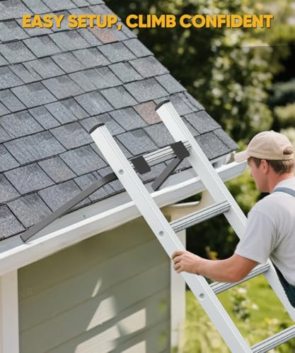 Ladder Stabilizer, Adjustable Heavy Duty Ladder Standoff with Pins & Sheet for Wing Span/Wall Extended Accessory, Ladders Roof Stabilizer with Non-Slip Rubber Pads for Roof Gutter Guard, Black - color: Black