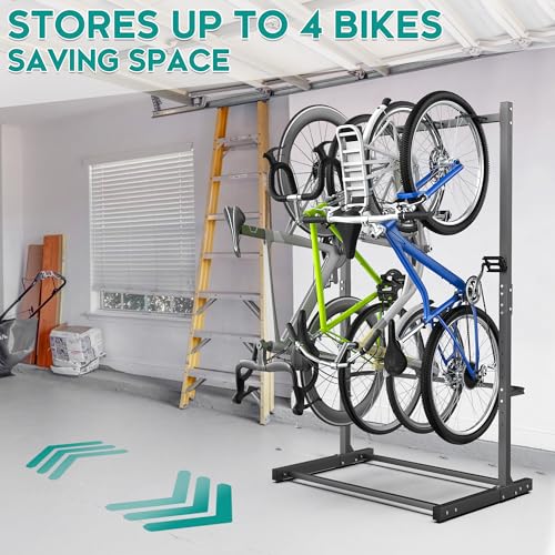 EVERHANGER Freestanding Bike Rack, Vertical Bike Rack Stand for Garage, Bicycle Storage Organizer, Holds Up to 4 Bikes - style: 4 Bike Hooks