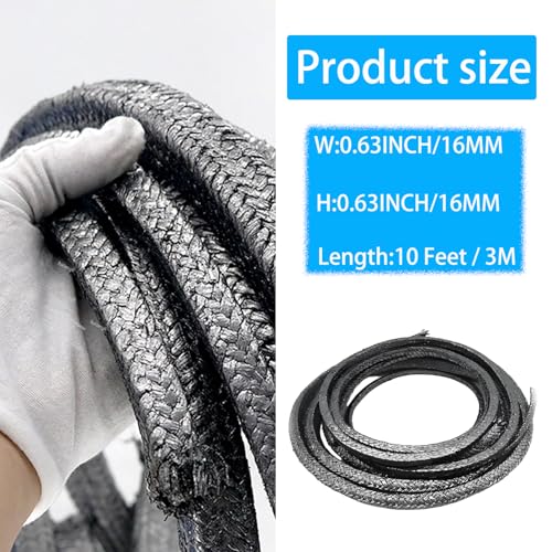 Flexible Graphite Braided Compression Packing ,for Pump Valve or Mechanical Seal 5/8” x 5/8”,10 feet - size: 5/8”,10 feet