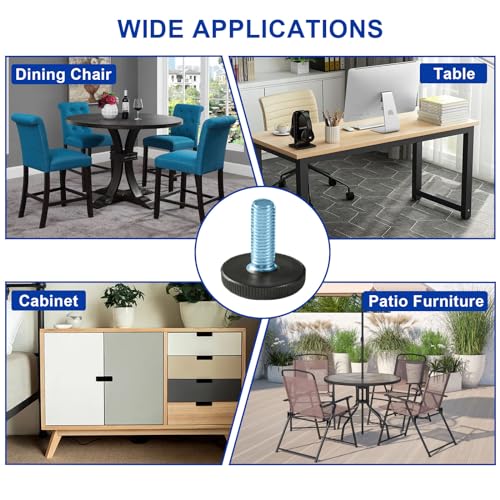 WAFJAMF 32 PCS M6 Thread Adjustable Furniture Levelers Screw in Threaded, Adjustable Levelers Feet Screw On Furniture Glide Leveling for Table, Chair, Furniture Legs - size: 32