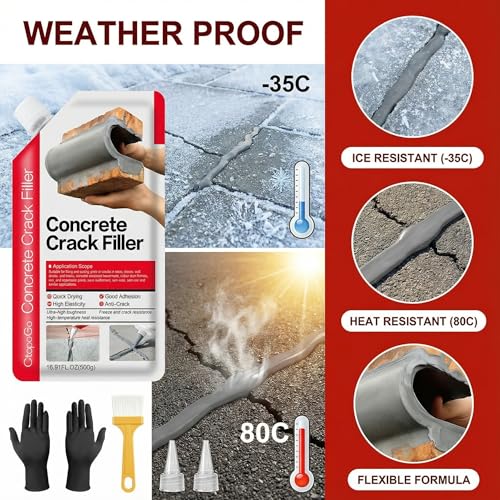 Concrete Crack Filler 6-Pack 6.6LB Grey, Self-Leveling High Elasticity Cement Sealant, Waterproof Repair Caulk for Driveway, Patio, Sidewalk, Garage, Basement– Professional-Grade Durability - style: 6 Pack/ 6.6LB