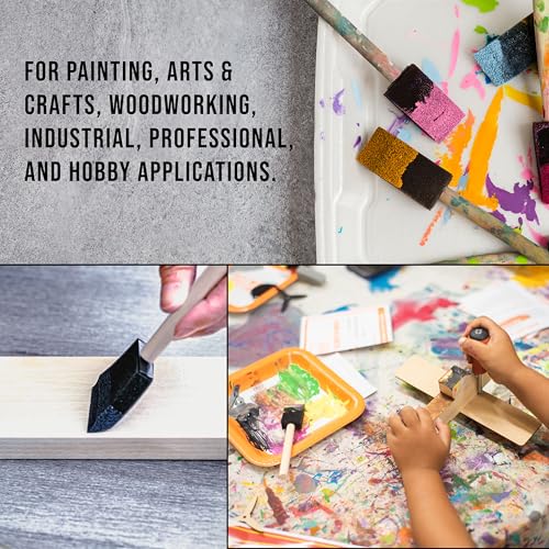 US Art Supply 1 inch Foam Sponge Wood Handle Paint Brush Set (Value Pack of 25) - Lightweight, Durable and Great for Acrylics, Stains, Varnishes, Crafts, Art