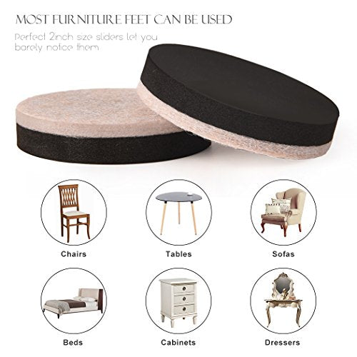 24 Pieces Furniture Sliders 2 Inch Round Felt Furniture Slider Reusable Heavy Duty Furniture Moving Pads for Hardwood Floors and Other Hard Surfaces - size: 2 inch Round