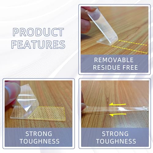 Double Sided Tape Heavy Duty, Clear Nano Tape, 0.8'' x 120'' Two Sided Mounting Adhesive for Walls Posters Carpet, Removable Space Gel Strip, 1/12" Thick - size: Thick