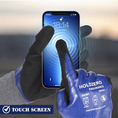 Nitrile Fully Coated Work Gloves Abrasion Cut Resistant A4 Waterproof 2 Pairs Blue M/L/XL - size: Large