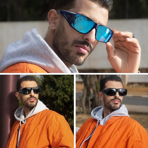Myiaur Polarized Fit Over Glasses Sunglasses for Men Women, Trendy Wrap Around Sunglasses UV Protection for Driving (2 Pack) - color: A02(2 Pack) Black+transparent Grey