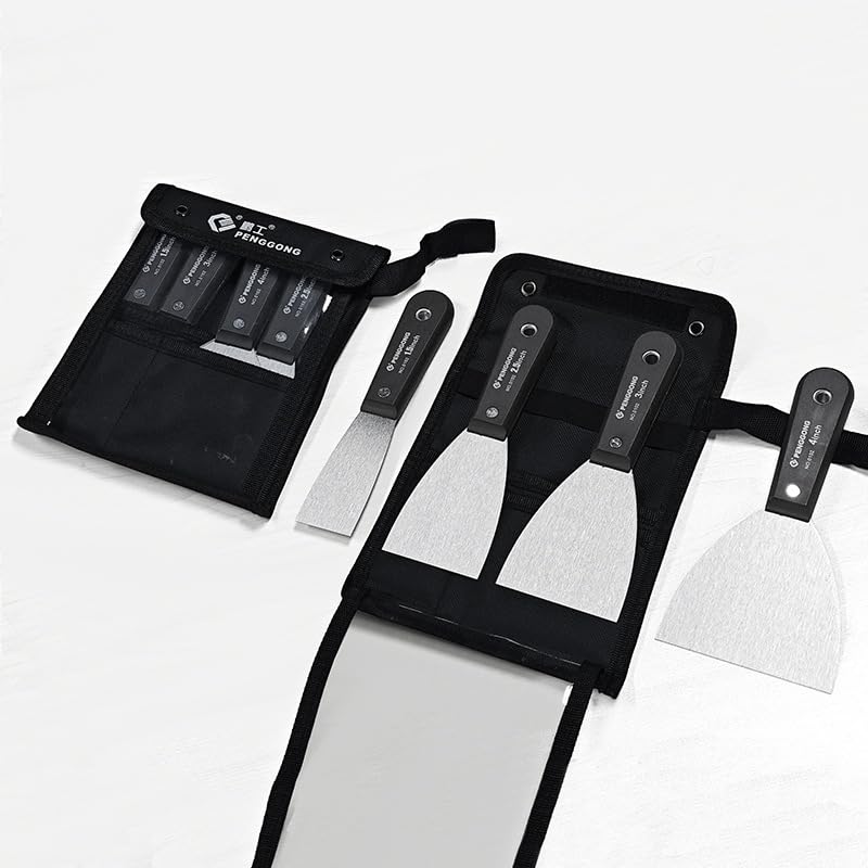 4-Piece Putty Knife Set, 1.5 to 4 Inch Drywall Knives with Tool Pouch, Carbon Steel Blade for Spreading Scraping