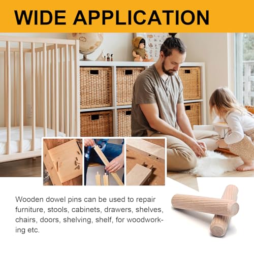 260 Pcs Wooden Dowel Pins in 4 Sizes, 1/4, 5/16, 3/8 inch Fluted Wood Dowels Hardwood Pegs for Table Legs, Wooden Frames, Bookshelves - size: 260PCS MIX