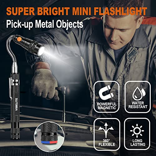 VIBELITE Telescoping Magnetic Pick Up Tool with 1lb& 15lb Pickup Rod, Round& Square 360 Swivel Adjustable Inspection Mirror, Flexible LED Flashlight, Gifts for Men, Women, Him, Birthday Gifts for Men - style: Black Magnetic Tool Set