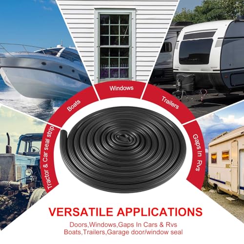 Pangda 13Ft D Shape Rubber Weather Stripping Foam Self-Adhesive EPDM Seal Strip for Noise Reduction Waterproof Dustproof for Cars Boats RVs Windows Doors (0.59" W x 0.55" H) - size: 13ft L, style: 0.59" W X 0.55" H