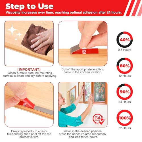 Double-Sided Tape Heavy Duty, Foam Mounting Sticky Tape (1 Roll, 0.4 In x 16.4 FT), Two Sided Strong Adhesive Gel Tape for Wall, Narrow Tape Strips for Home Office Decor, DIY Craft, LED Strip Light