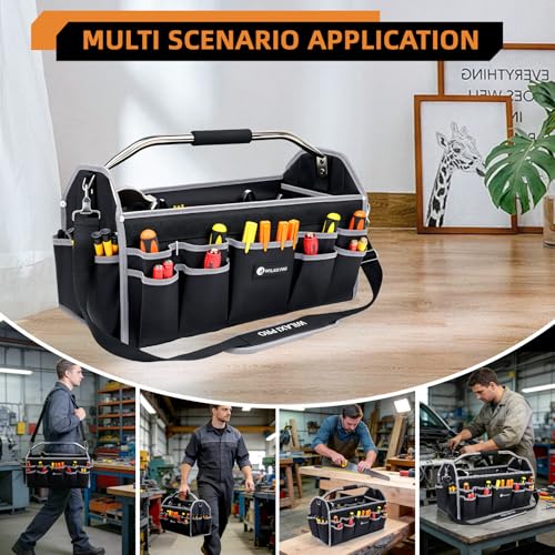 22in Tool Bags For Men Heavy Duty, 33 PCS Pockets Tool Bag Organizer Foldable Open Top Tool Bag With Handle, Wide Mouth Electrician Tool Tote, Grey - size: 22inch