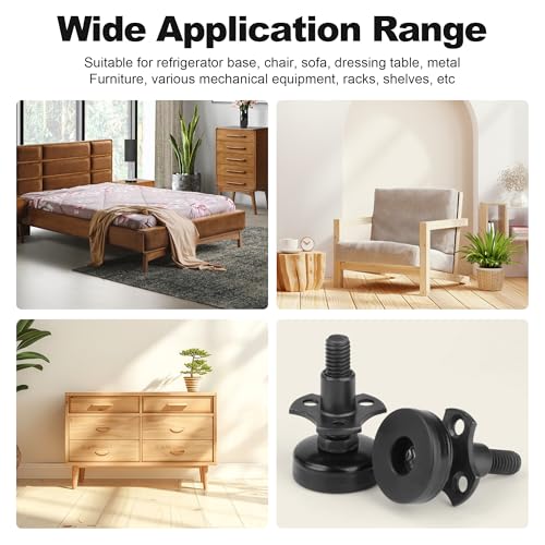 FivePears Heavy Duty Adjustable Furniture Levelers, 2640Lbs Max Support of 8pcs, Furniture Leveling Feet for Sofas, Cabinets, Tables, Chairs, Workbench, 3/8”-16 Thread T-Nut Kit, Black