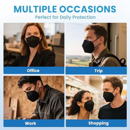 akgk KN95 Face Mask 50 PCS, Breathable Protection Masks, 5-Ply KN95 Black Masks, Cup Dust Safety Masks - color: Black
