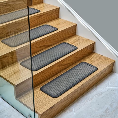 Ottomanson Outdoor Rubber Stair Treads – Ribbed Heavy-Duty Non-Slip Stair Mats – Best Grip on Concrete, Brick & Textured Step – Fastening Recommended for Wooden & RV Steps, Pack of 5 - color: Gray Ribbed