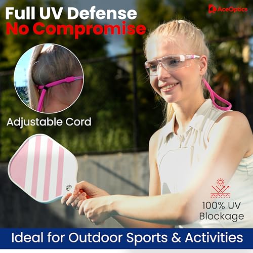 Safety Glasses – ANSI Z87 Certified, 5X Anti-Fog ClearShield™ Lenses with Premium Hard Case & Accessory Bundle - color: Pink & White / Clear