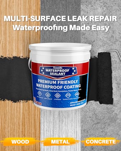 Liquid Water Proof Sealant Coating, 2 Gallon, Roof Leak Repair Coating Black, Water-Based Rubber Waterproof Sealant, Polyurethane Waterproof Coating for Roofs, Foundations, Basements - color: Black, size: 2 Gallon