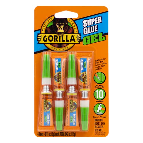 Gorilla Super Glue Gel, Clear Glue, Four 3 Gram Tubes (Pack of 2) - All Purpose and Fast Setting for Projects and Repairs - size: Pack of 2, style: Gel