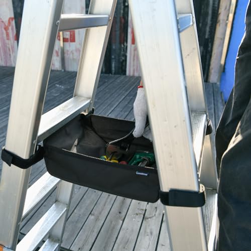 1680D Black Ladder Organizer for Telescoping Ladder, Portable Tool Bag for Ladder, Tool Pouches Ladder for Ladder Accessory Ladder Tool Kit Multi-Functional