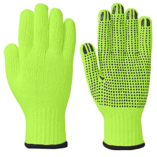 Wideskall® High Visibiliby Large Cotton PVC Dots Grip String Knit Safety Work Gloves