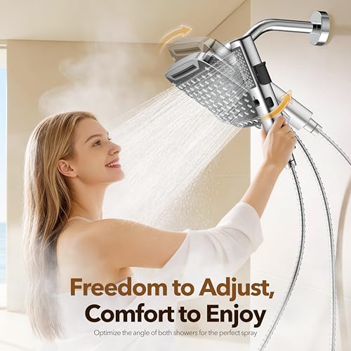 JDO High Pressure Rain Shower Head with Handheld Spray, 7 Modes Dual Shower Head Combo, 12 Inch Rainfall Showerhead Detachable, Power Wash for Bathroom Cleaning