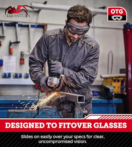 Tarantula ANSI Z87.1+ Safety Goggles Over Glasses, Anti-Fog & Anti-Scratch, Adjustable Strap, Lab Eye Protection, Woodworking - color: Clear & Grey