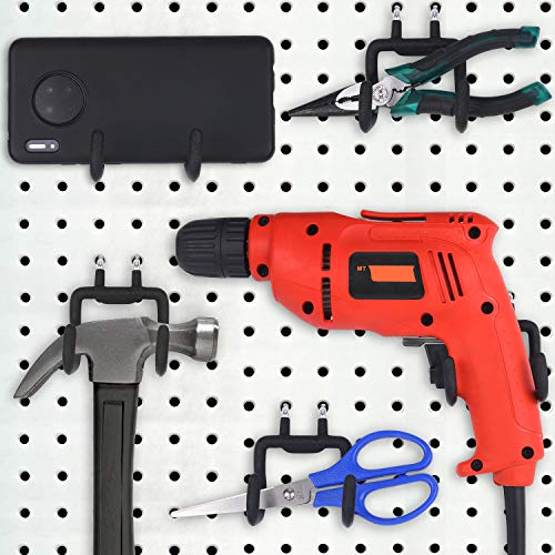 Hotop 4 Pieces Pegboard Hooks Pegboard Drill Holder Peg Board Hooks for Hanging Black Flat Utility Hook Peg Board Organization Accessory for Workbench, Garage Craft Storage(2.75 x 2.56 x 3.54 Inch) - size: 2.75 x 2.56 x 3.54 Inch