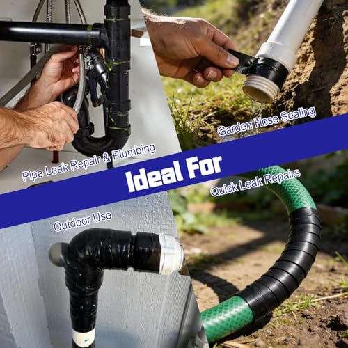 SPEEDWOX Pipe Wrap Tape PVC Black 1.9 Inch 33 Yard Vapor Barrier Tape Hose Repair Tape Self Fusing Silicone Tape Pipe Repair Clamp for Water Leaks Garden Hose Repair