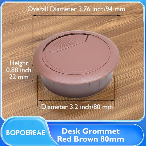 Desk Grommet 3-1/8" (80 mm), Desk Cord Hole Cover, Cable Grommet ABS Plastic, Desk Hole Grommet for Office and Home Table Cable, Detachable Adjustable Cable Cord Organizer (Reddish Brown 2 Pcs) - size: 3-1/8" (80 mm), style: 2 pcs Reddish Brown