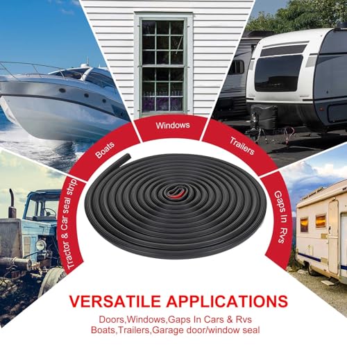Pangda 26Ft D Shape Rubber Weather Stripping Foam Self-Adhesive EPDM Seal Strip for Noise Reduction Waterproof Dustproof for Cars Boats RVs Windows Doors (0.59" W x 0.55" H) - size: 26ft L, style: 0.59" W X 0.55" H