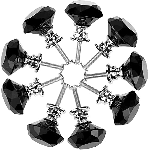 Akstore 6 Pcs Crystal Glass Cabinet Knobs 30mm Diamond Shape Drawer Kitchen Cabinets Dresser Cupboard Wardrobe Pulls Handles (30mm, Black) - color: Black, size: 30 mm