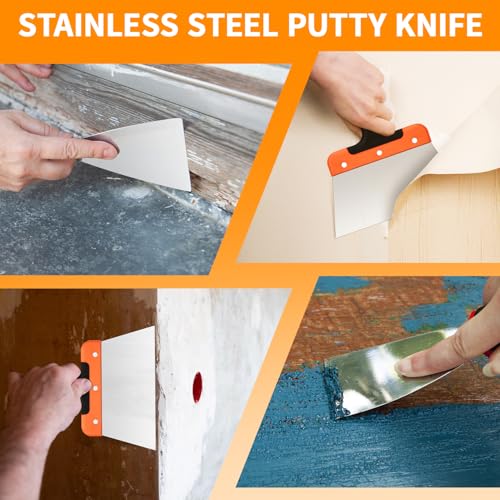 8 PCS Drywall Knife Set, Drywall Hand Tool Kit, Putty Knife in 6 Different Sizes, Brush and Organizer Bag, Spackle Tool Kit for Joint Taping, Finishing, Patching
