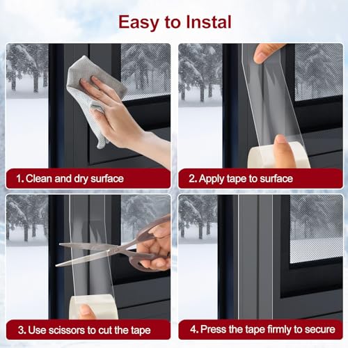 Litaibai Transparent Window Weather Sealing Tape - 2-Inch x 33 Feet, Airtight Insulation Tape that Blocks Drafts, No Residue Removable Adhesive