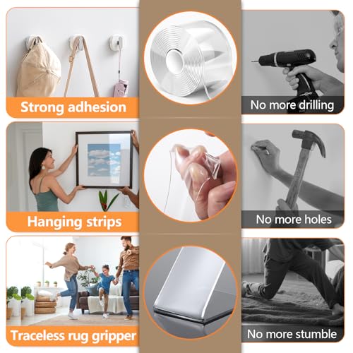 Strong Double Sided Tape Heavy Duty Widely, No Residue Clear Double Sided Mounting Tape,Two Sided Adhensive Nano Tape for Walls,Carpet,Posters,Dorm Room Essentials Teacher Must Haves - size: 1.97“ x 9.84’