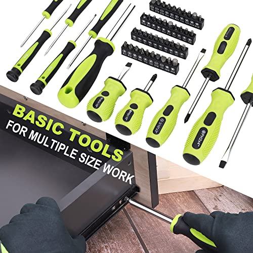 FASTPRO 220-Piece Home Tool Set, Household Repairing Tool Kit, with 12-Inch Wide Mouth Open Storage Tool Bag, Green - color: Green
