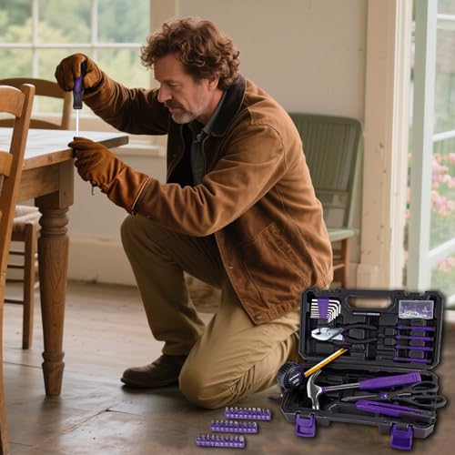 CARTMAN Home Tool Set Kit, Basic Household Hand Tools with Storage Case Purple - color: Purple&black