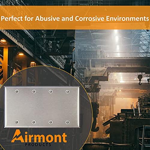 AP-10414, Stainless Steel Blank Wall Plate, 4 Gang Standard Size 4.50" x 8.19" Corrosion and Heat Resistant, Unbreakable Metal, Silver, Cover Unused Electrical Sockets or Switch Holes - size: 4 Gang
