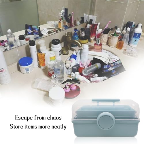 First Aid Storage Box, 3 Layers Plastic Medication Storage with Portable Handle, Art & Crafts Case/Sewing Supplies Organizer/Medicine Box/Family First Aid Box(Blue) - size: Medium Blue