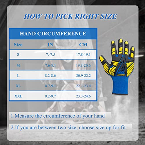 3 Pairs Work Gloves, Impact Resistant Gloves with Rubber for Men Women, Nitrile Palm Touch Screen Cut Resistant Glove, Durable Mechanic Heavy Duty Impact Gloves for Construction Gardening DIY - size: XX-Large