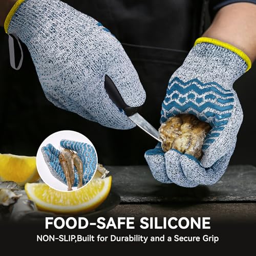 HandLove Cut Resistant Gloves, 100% Food Contact Safe, CE Level 5 Premium Protective Cutting Gloves - color: Blue, size: Small