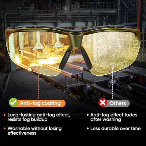 TICONN Anti-Fog Safety Glasses for Men and Women, ANSI Z87.1 Scratch Proof Eye Goggles with Adjustable Arms and UV Protection - style: 1 Pack/Yellow