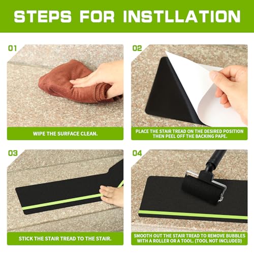 LadyRosian Outdoor Stair Treads Non Slip 15-Pack Black Glow 6" x 30" - Weather Resistant Adhesive Heavy Grip Tape - Waterproof Anti Skid Strips- Glow in The Dark 80-Grit Adhesive Treads - color: Dark, size: 6" x 30"