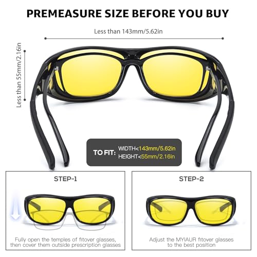 Myiaur Night Vision Glasses for Men Women, Polarized Fit Over Wrap Around Driving Glasses, Anti Glare and UV400 Protection - color: A01 Black/ Yellow Night Vision Glasses