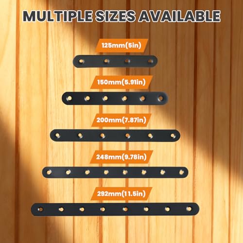 Alise 6-1/5-Inch Length Stainless Steel Flat Bars Straight Brace Heavy Duty 3-mm Thick Brackets Mending Plates Repair Fixing Bracket,4 Pcs Matte Black Finish - color: Black, size: 6-1/5 Inch