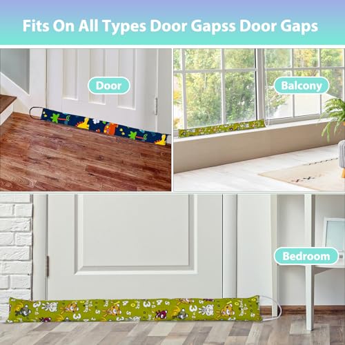 Weighted Door Draft Stopper, 2 Pack 48 Inch Under Door Blocker, Bottom of Door Window Air Noise Light Gap Filler, Saving Energy Cartoon Print Canvas Cotton 2.8Lb - size: 48 inch