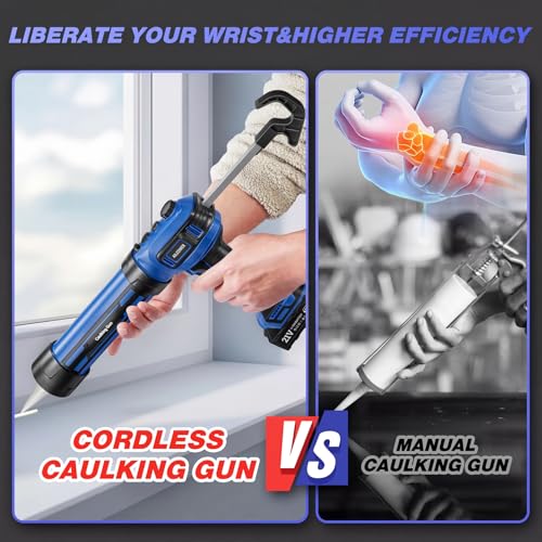 Cordless Caulking Gun, Battery Powered Caulk Gun, Electric Caulking Gun w/2 x 2.0Ah Batteries,LED Light, Auto Retract for Filling, Sealing