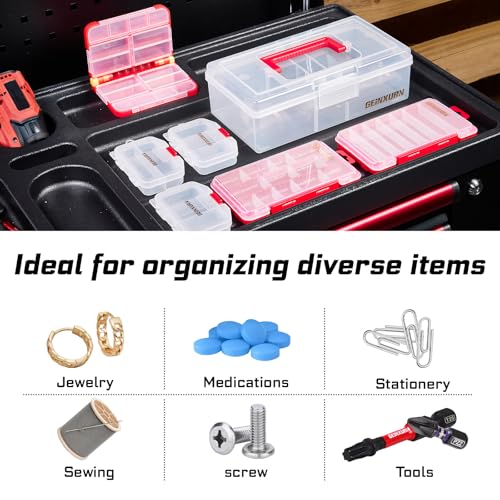 Geinxurn Plastic Tools Box Set, 7Pieces Red Transparent Portable Storage Case for Various Tools and Small Parts Accessories Storage Organizer - style: Rdbox-Mixed