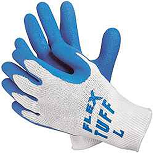 MCR Safety 9680S FlexTuff Cotton/Polyester Shell Men's Gloves with Latex Dipped Palm and Fingertips, Blue/White, Small, 1-Pair - size: Small