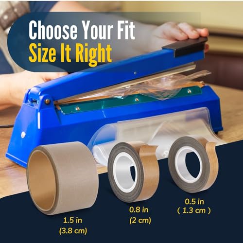 Flexzion High Temp Teflon Tape for Impulse Sealer, Vacuum Sealer, Heat Sealing, Food Packaging & Industrial Use - Teflon Fiberglass PTFE Tape, 13mm x 10m (0.5in x 32.8 Ft) - size: 0.5in X 32.8 Ft